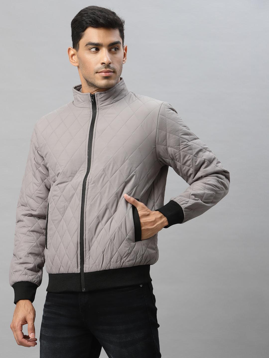 Style Quotient Men Grey Colourblocked Quilted Jacket