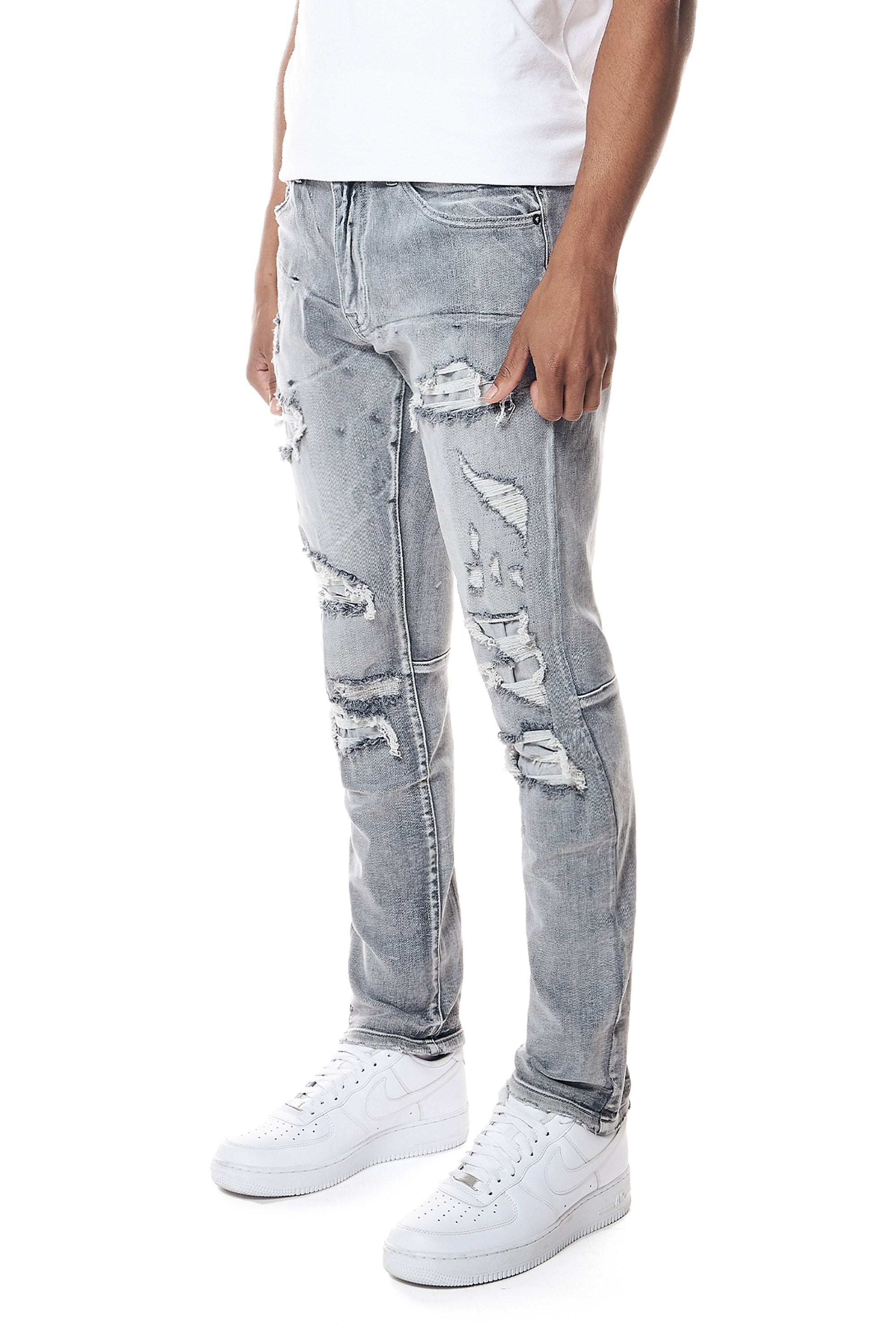 Distressed Rip & Repair Slim Tapered Denim Jeans