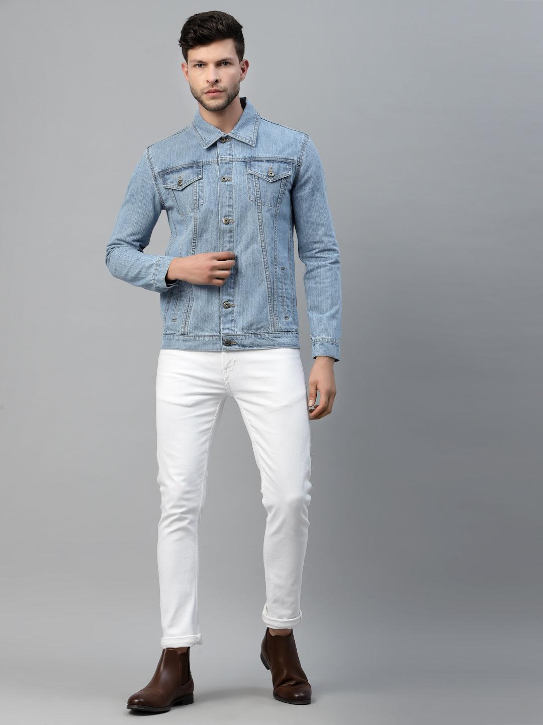 Style Quotient Men Blue Washed Denim Jacket