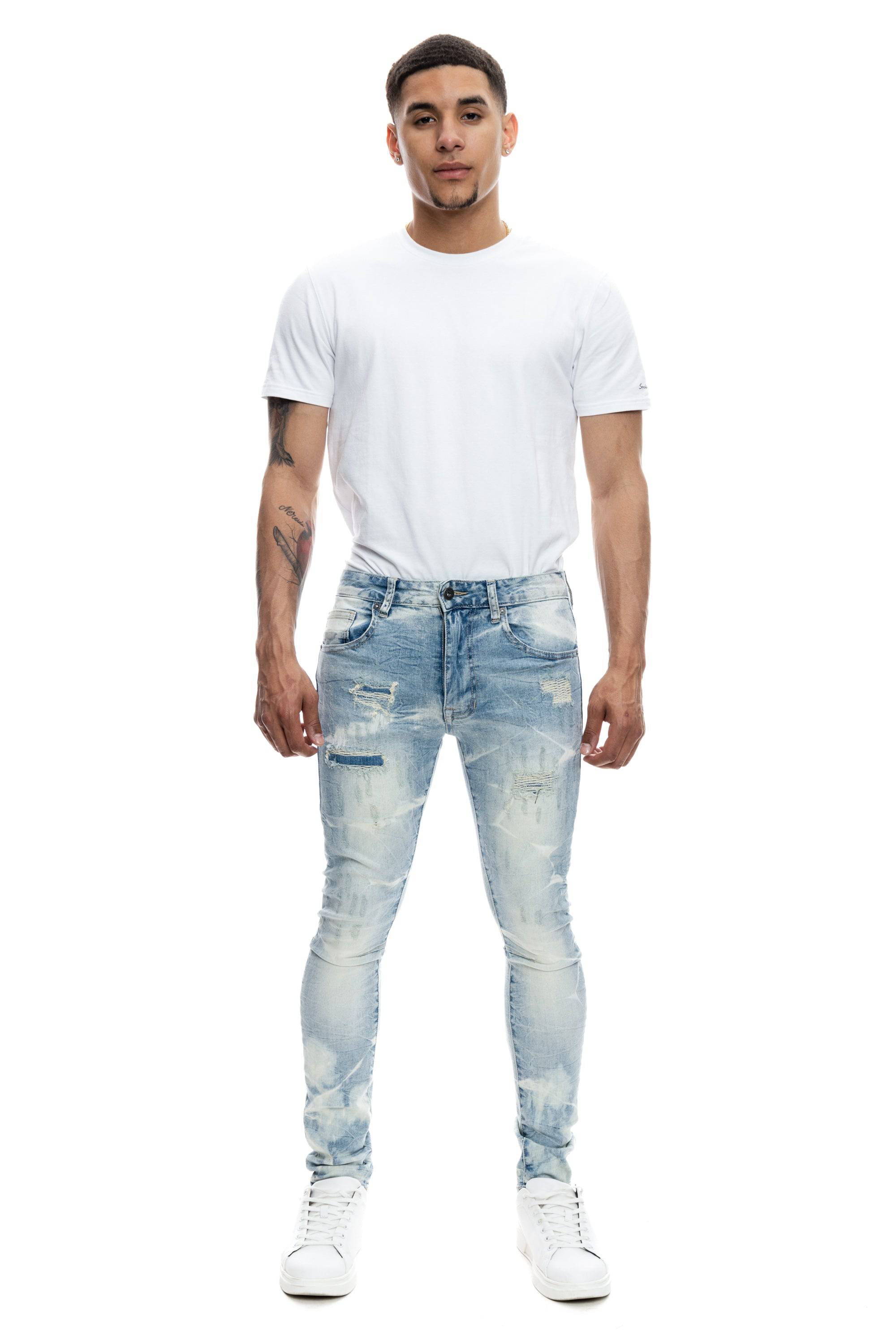 Rip & Repaired Lightning Washed Denim Jeans