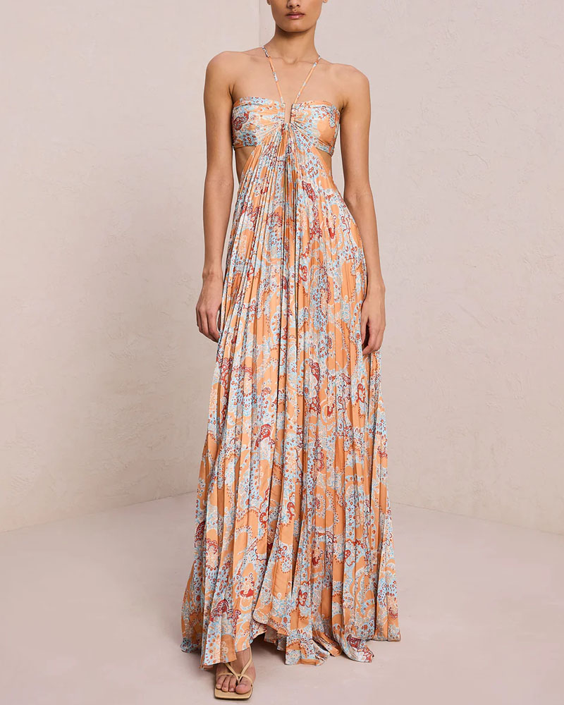 Elegant Pleated Print Dress