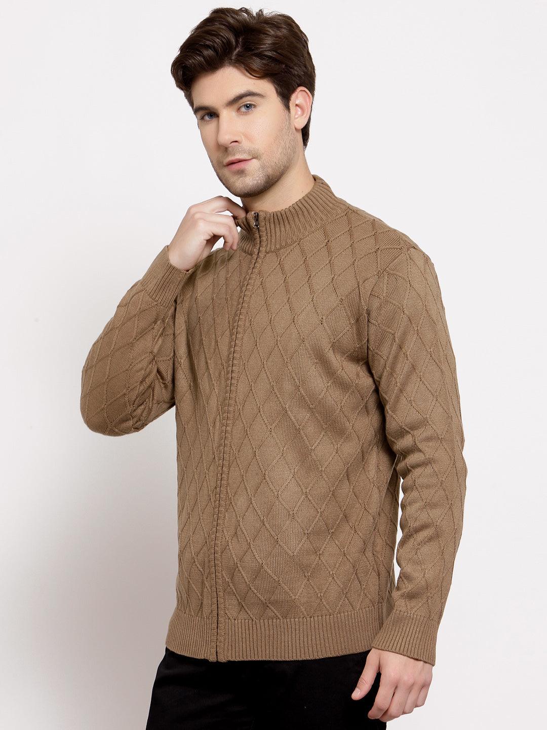 Style Quotient Mens Geometric Front-Open Sweaters