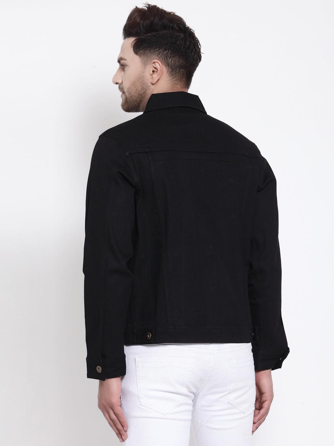 Mens Black Solid Denim Jacket