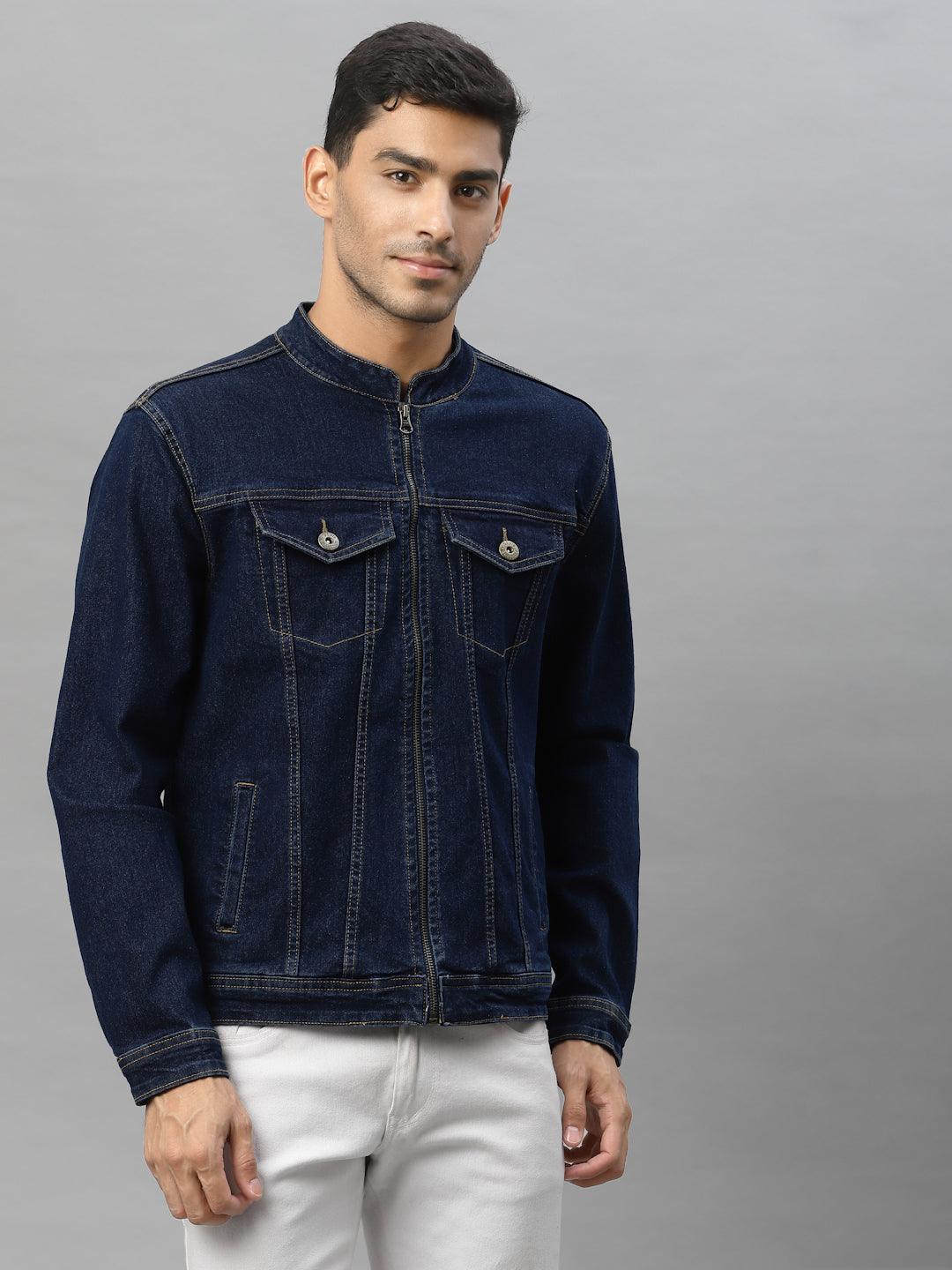 Style Quotient Men Blue Washed Denim Jacket with Embroidered
