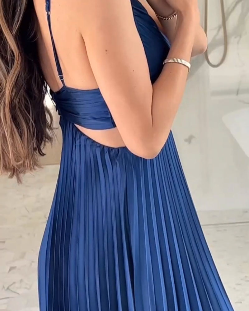 Fashion Solid Color Hollow Pleated Dress