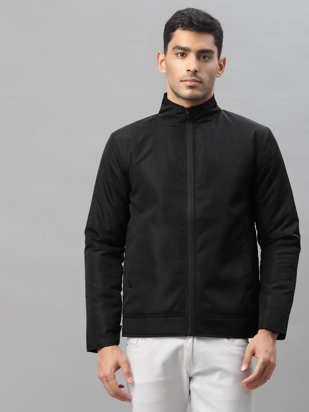 Style Quotient Men Black Camouflage Open Front Jacket with Embroidered
