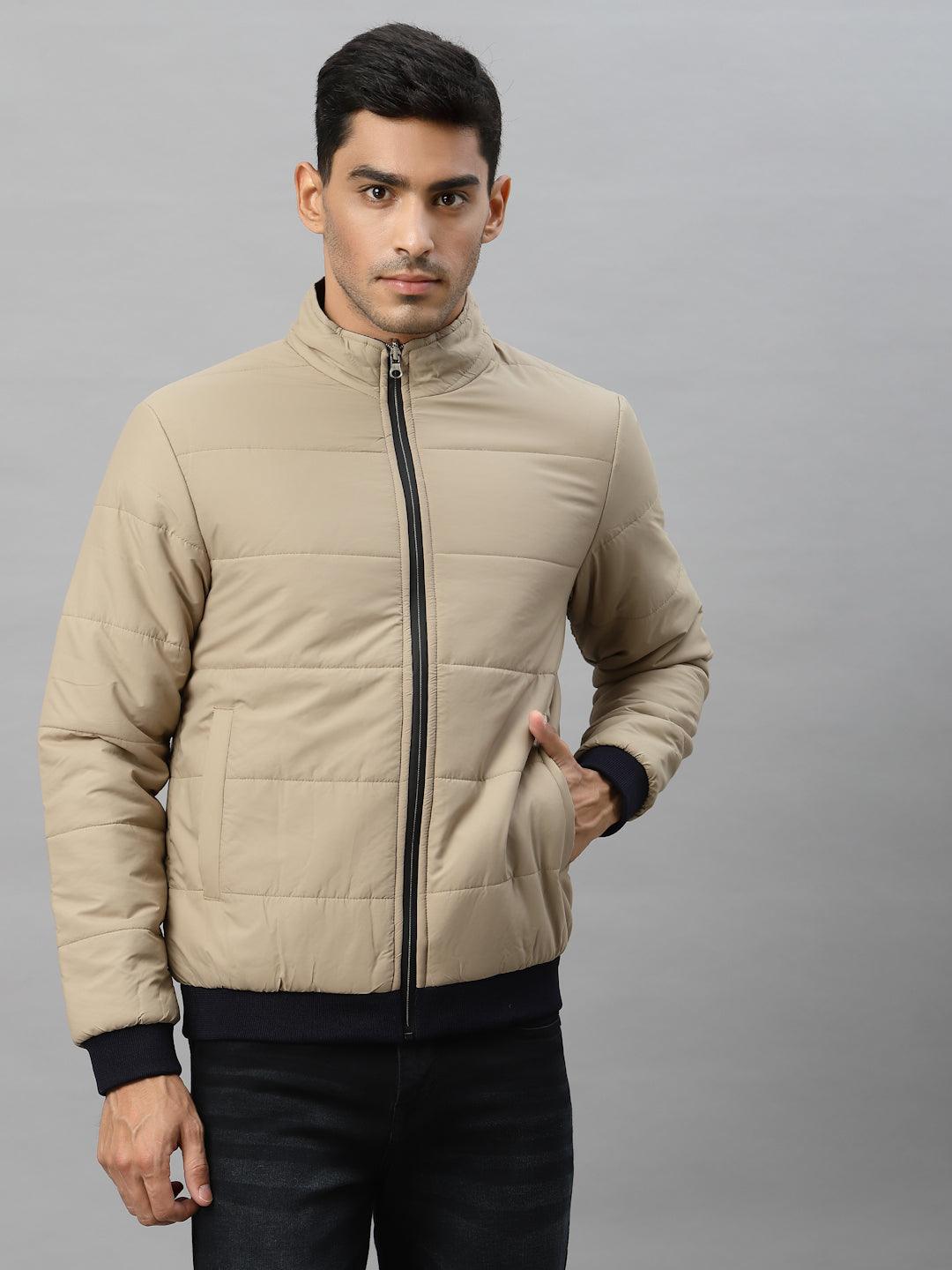 Style Quotient Men Beige Reversible Padded Jacket with Patchwork