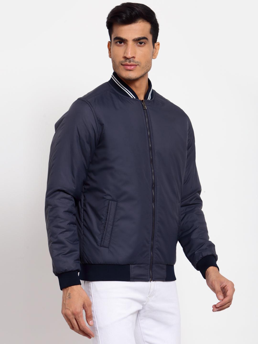 Men Navy Blue Reversible Bomber Jacket
