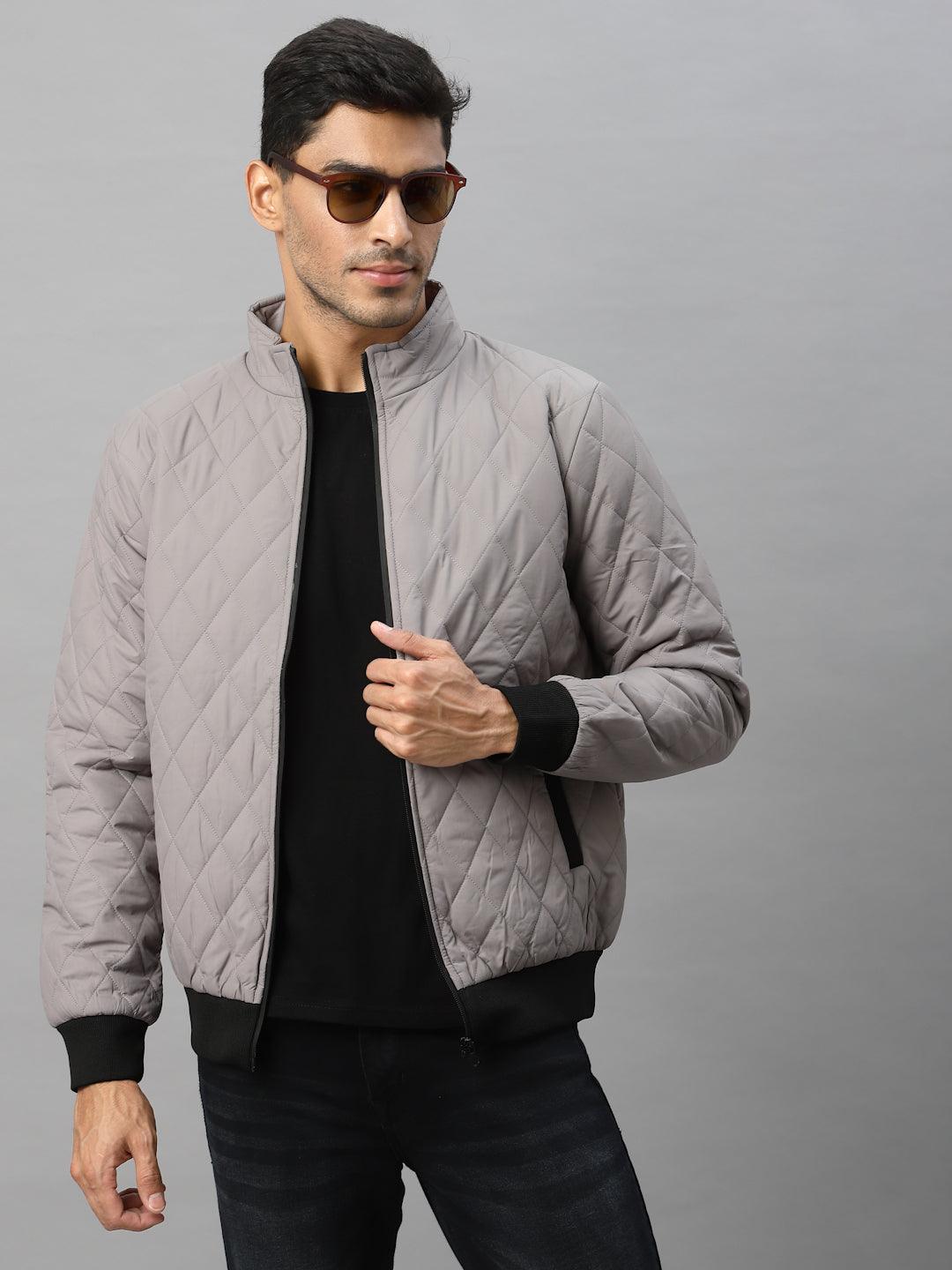 Style Quotient Men Grey Colourblocked Quilted Jacket