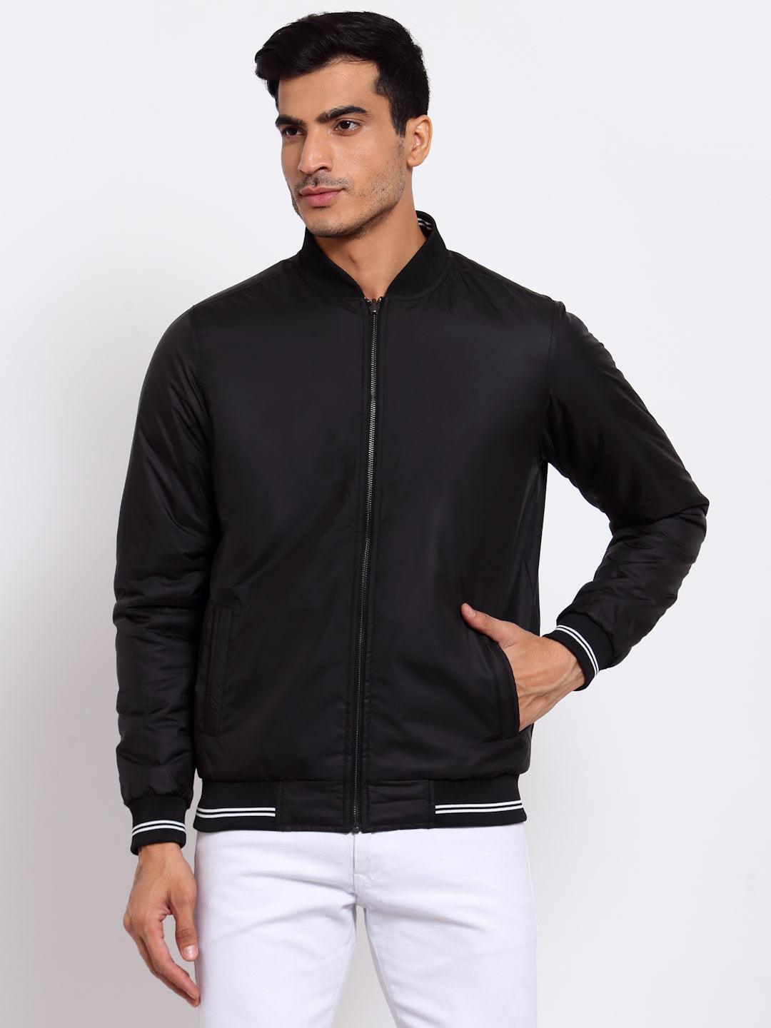 Men Olive Green Black Reversible Outdoor Bomber Jacket