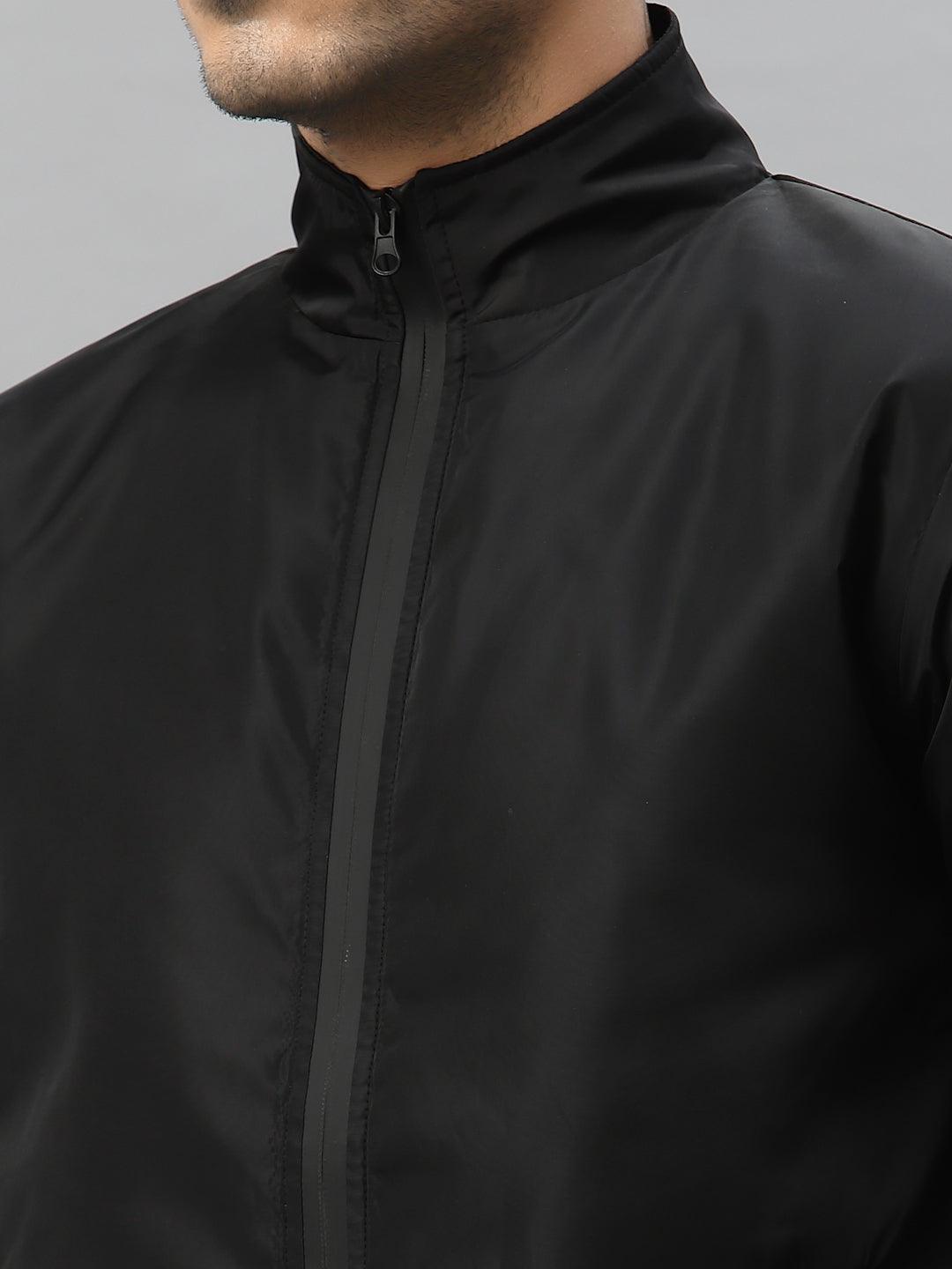Style Quotient Men Black Camouflage Open Front Jacket with Embroidered