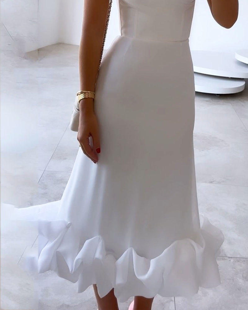 Fashion Design Solid Color Suspender Dress