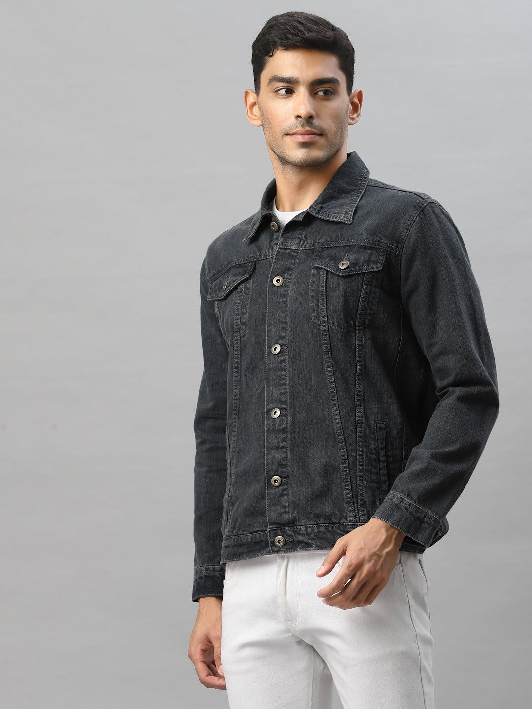 Style Quotient Men Grey Washed Lightweight Denim Jacket