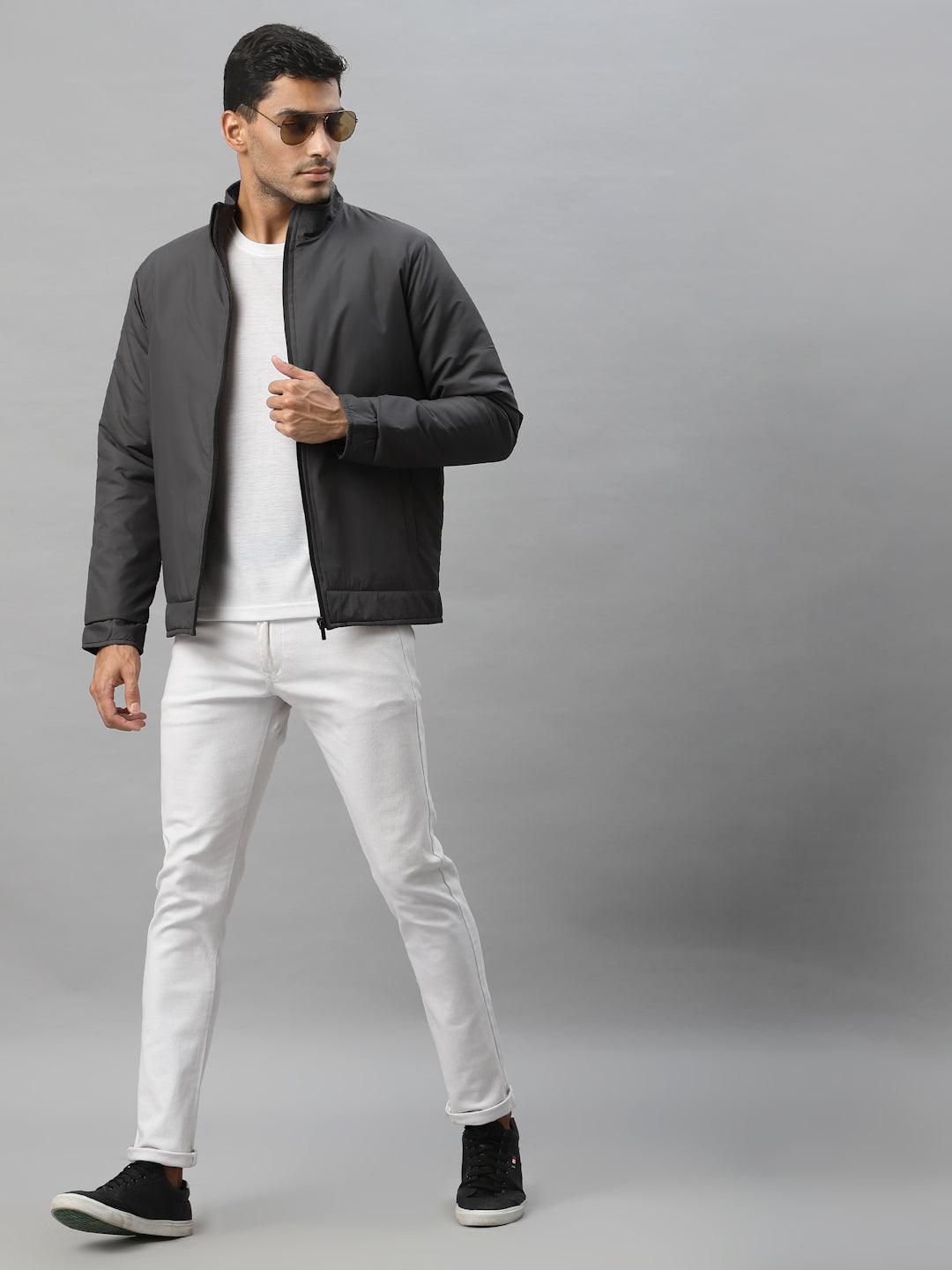 Style Quotient Men Grey Geometric Sporty Jacket