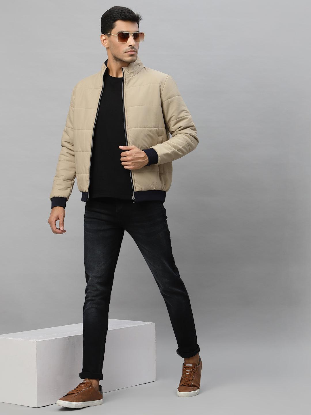 Style Quotient Men Beige Reversible Padded Jacket with Patchwork