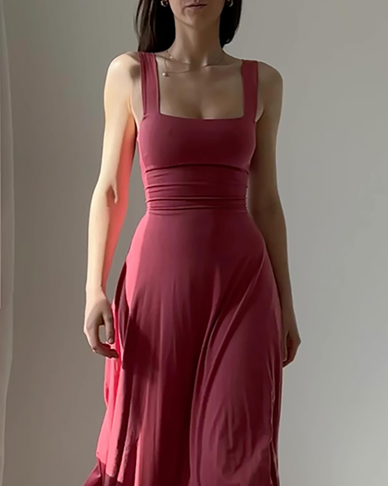 Elegant Strappy Solid Color Dress