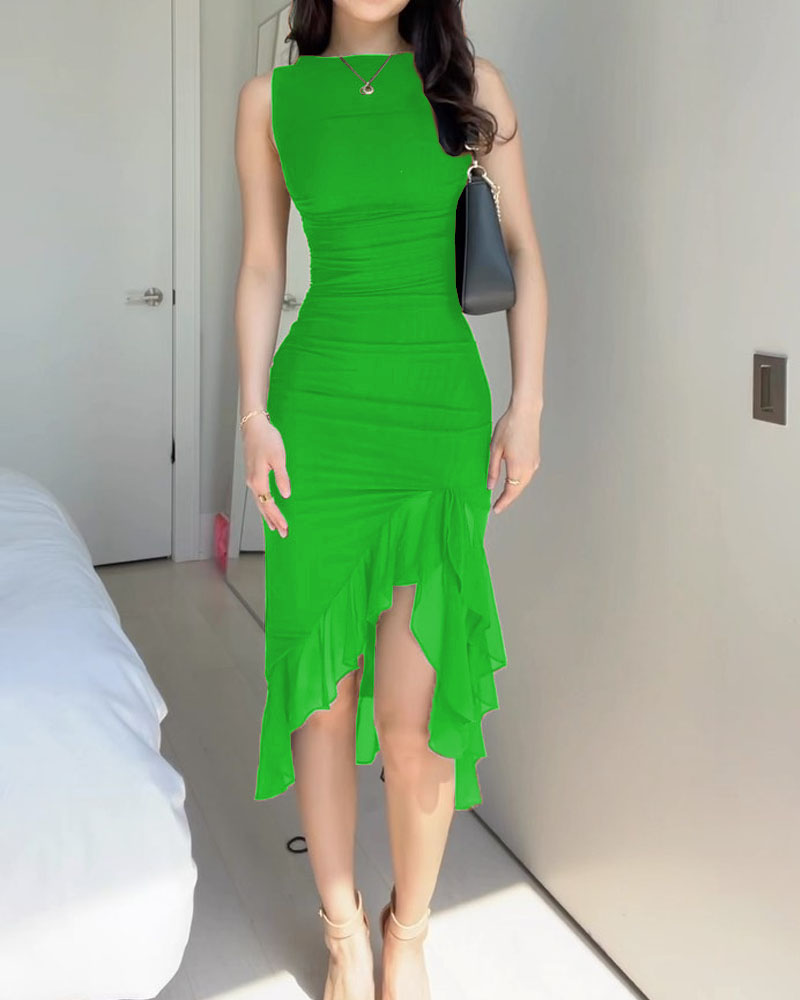 Casual Sleeveless Ruffle Dress