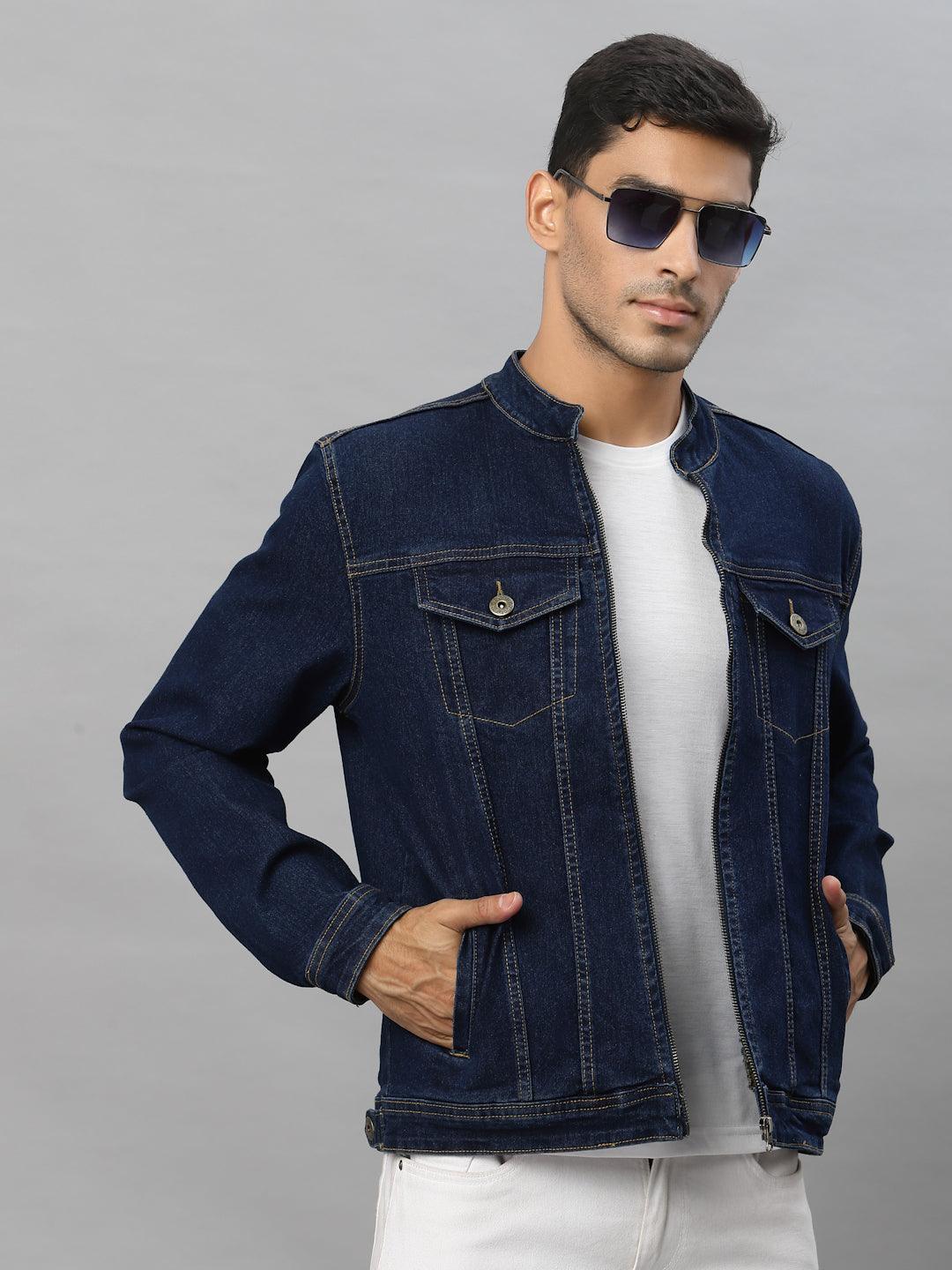 Style Quotient Men Blue Washed Denim Jacket with Embroidered
