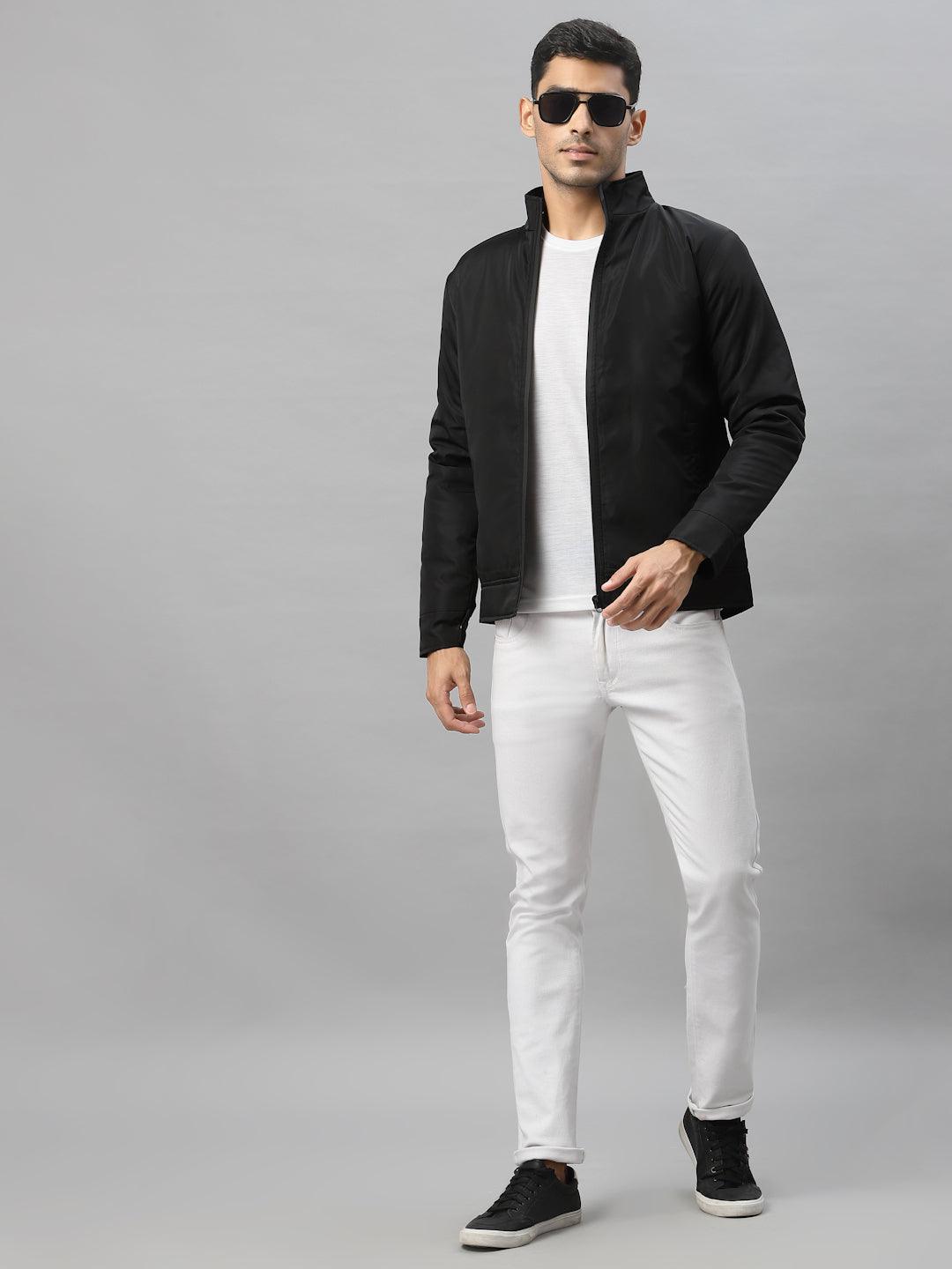 Style Quotient Men Black Camouflage Open Front Jacket with Embroidered