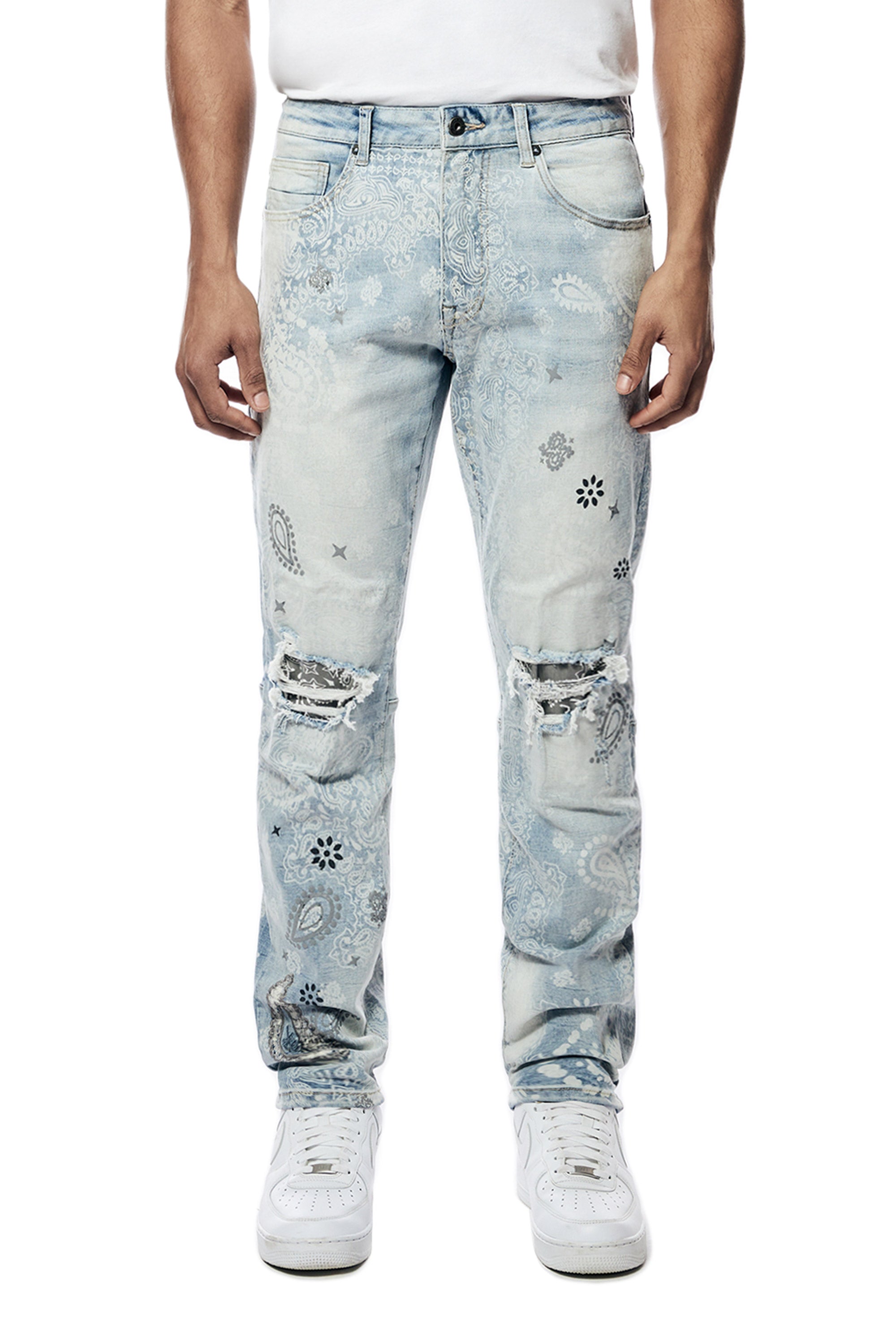 Laser Print Paisley Jeans