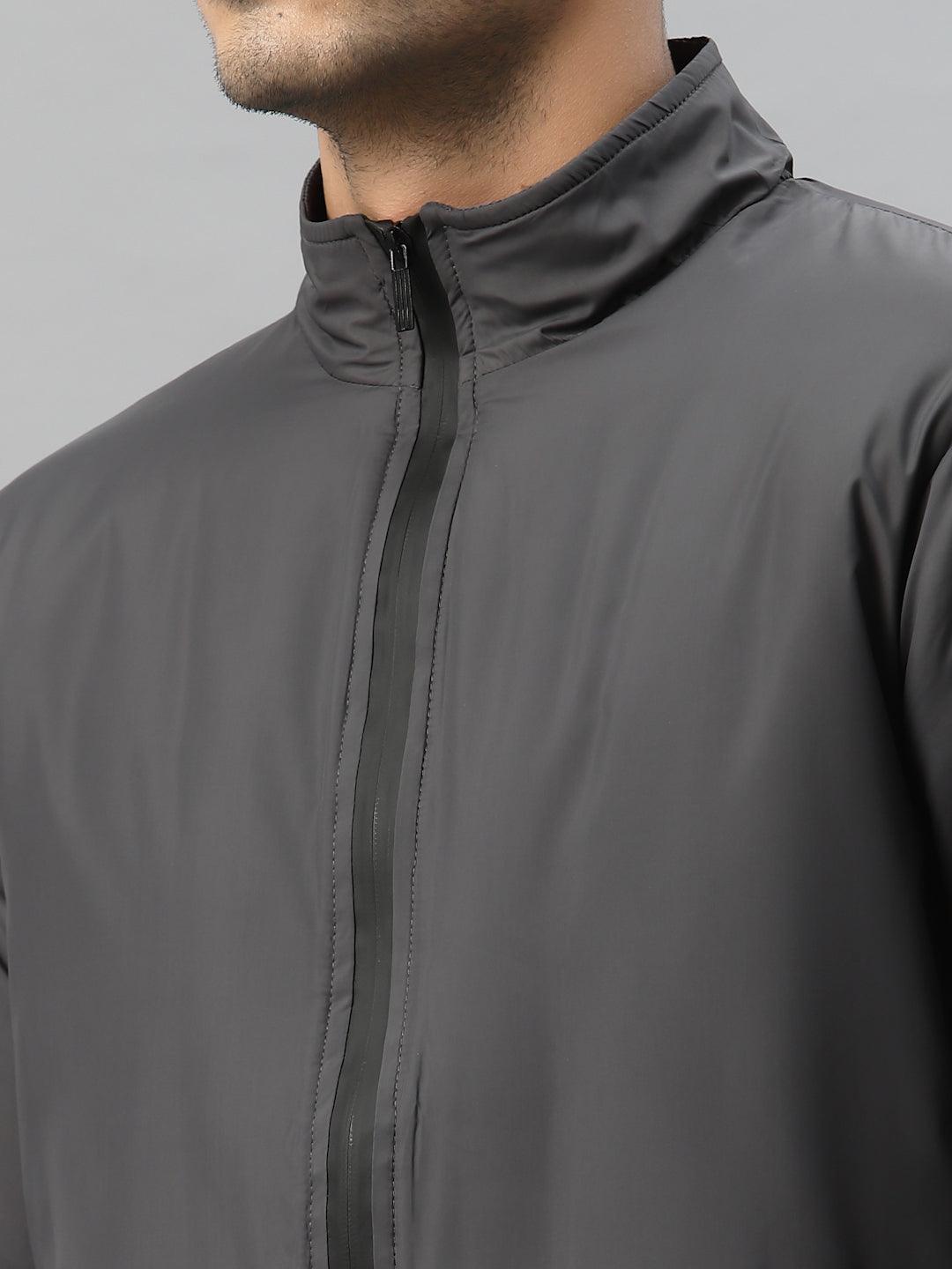 Style Quotient Men Grey Geometric Sporty Jacket