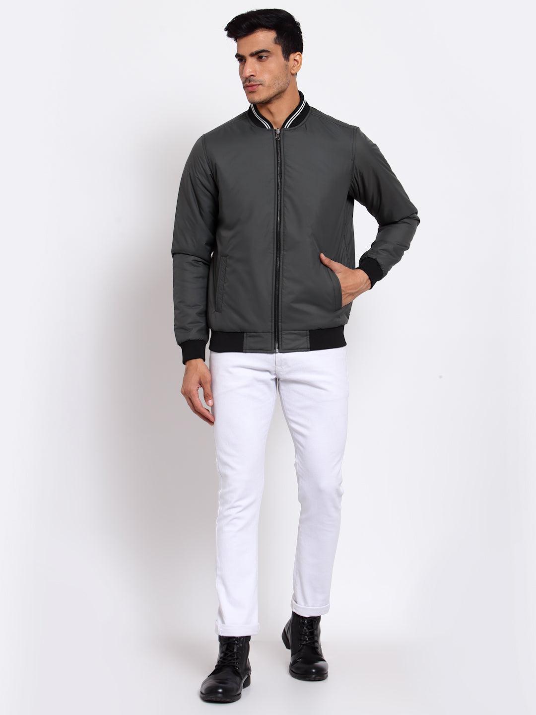 Men Olive Green Black Reversible Outdoor Bomber Jacket