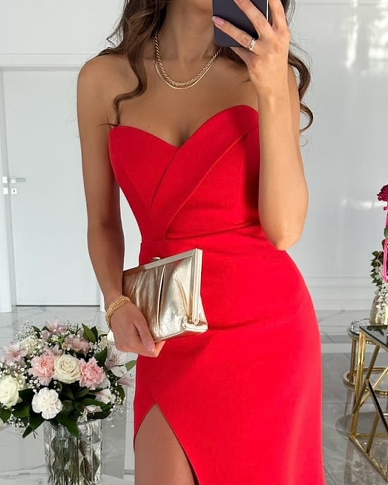 Fashion Solid Color Slit Dress