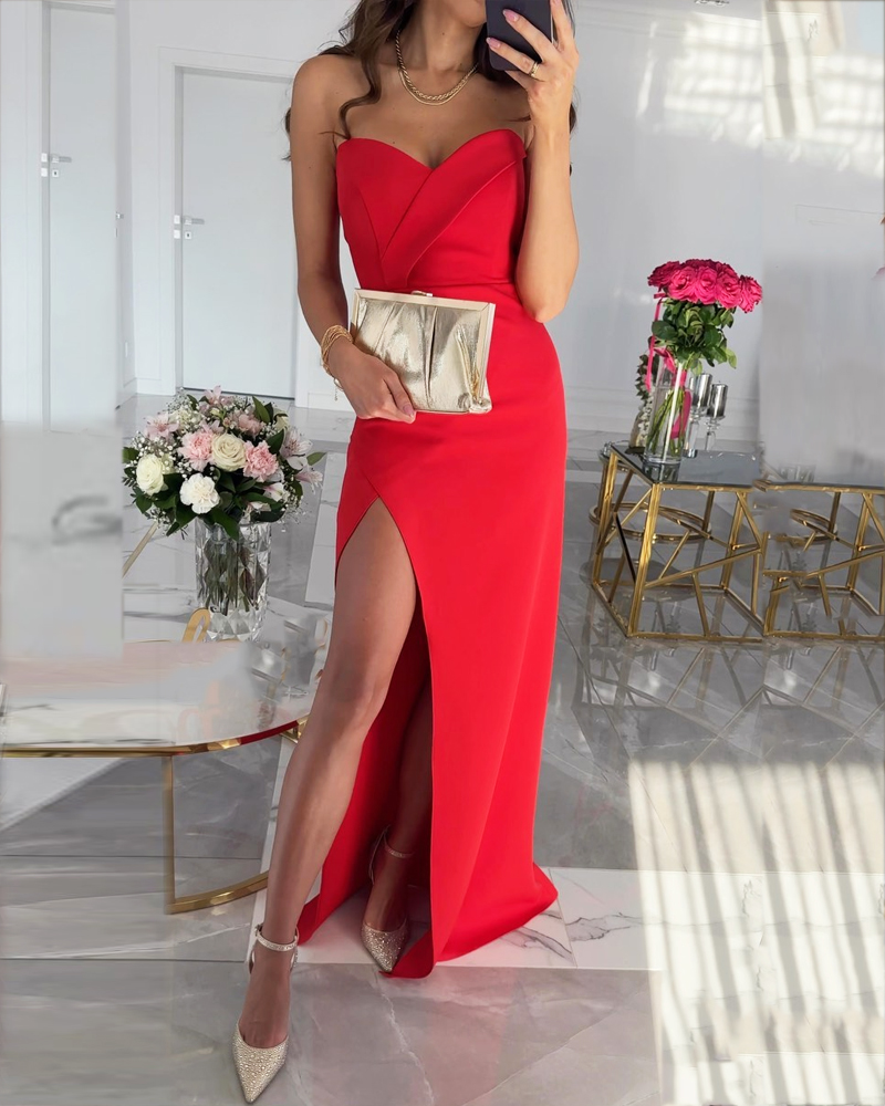 Fashion Solid Color Slit Dress