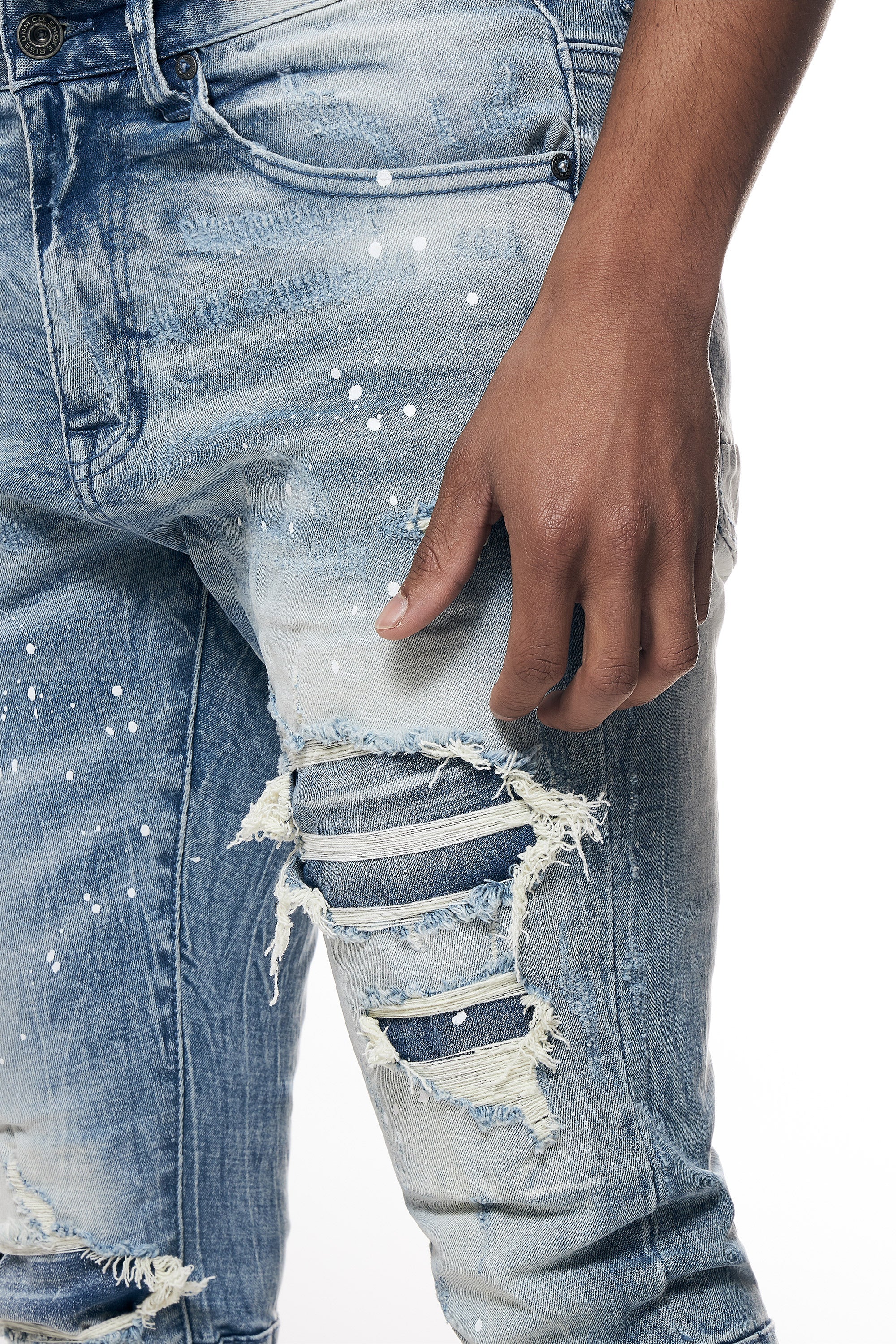 Distressed Rip & Repair Slim Tapered Denim Jeans