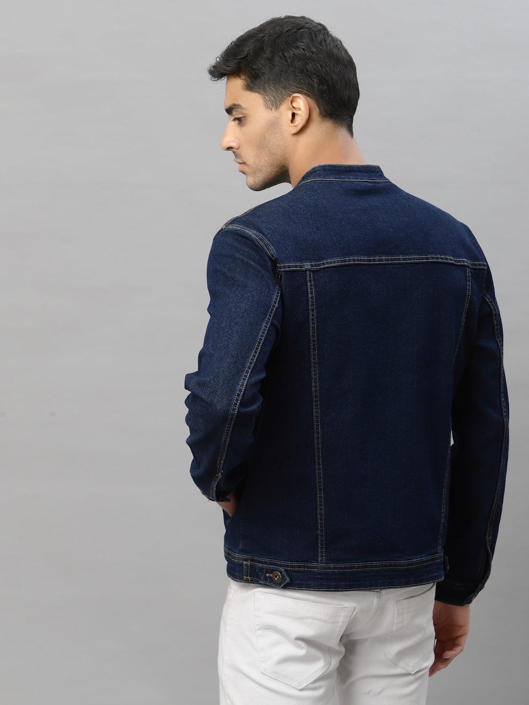Style Quotient Men Blue Washed Denim Jacket with Embroidered
