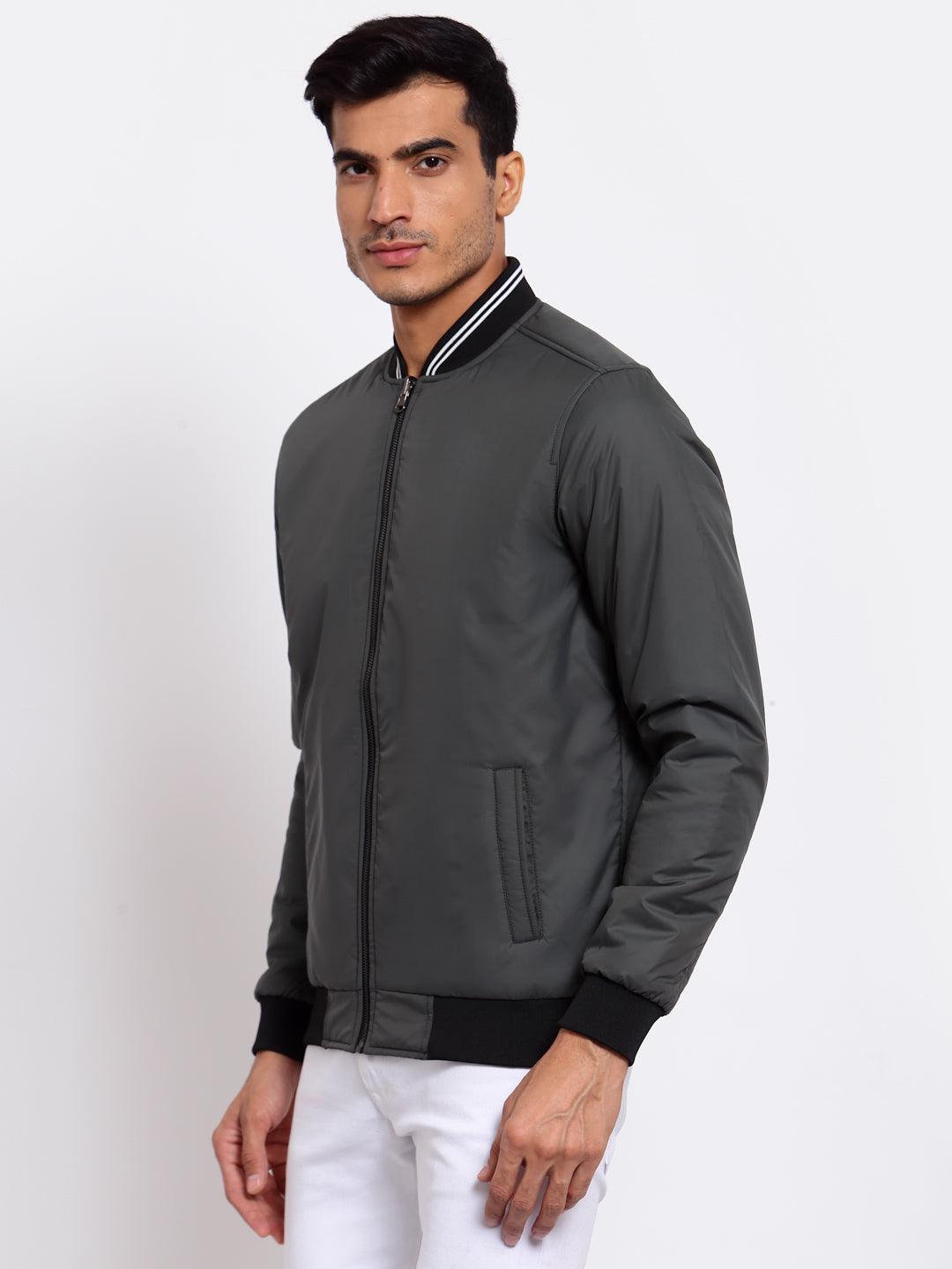 Men Olive Green Black Reversible Outdoor Bomber Jacket