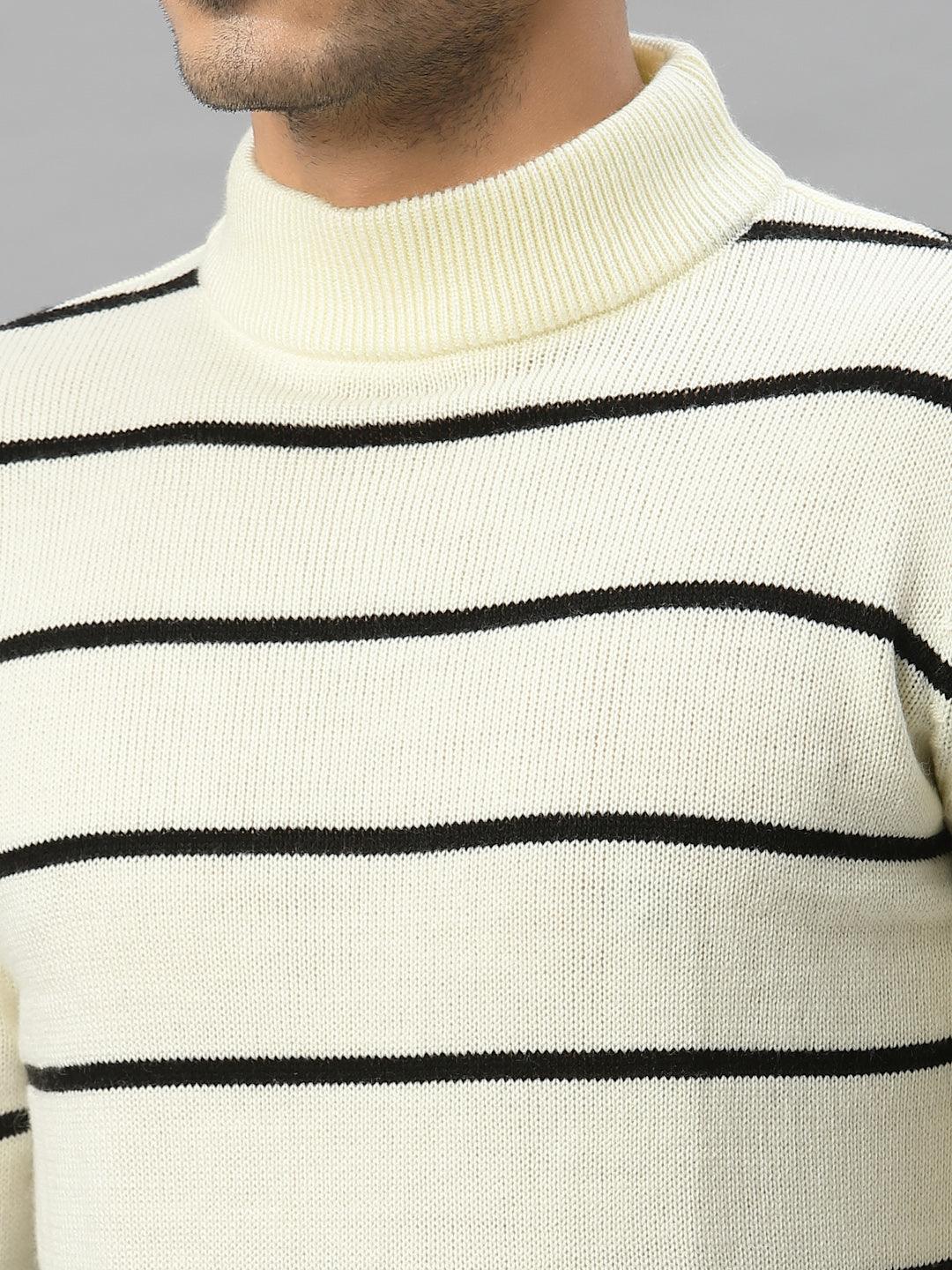 Style Quotient Men Off White & Black Striped Sweater Vest