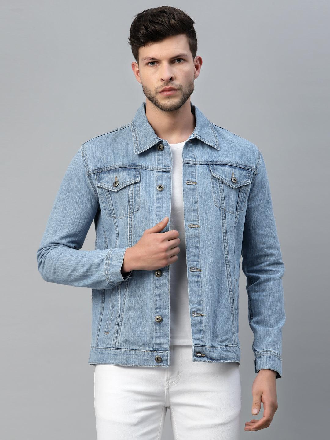 Style Quotient Men Blue Washed Denim Jacket