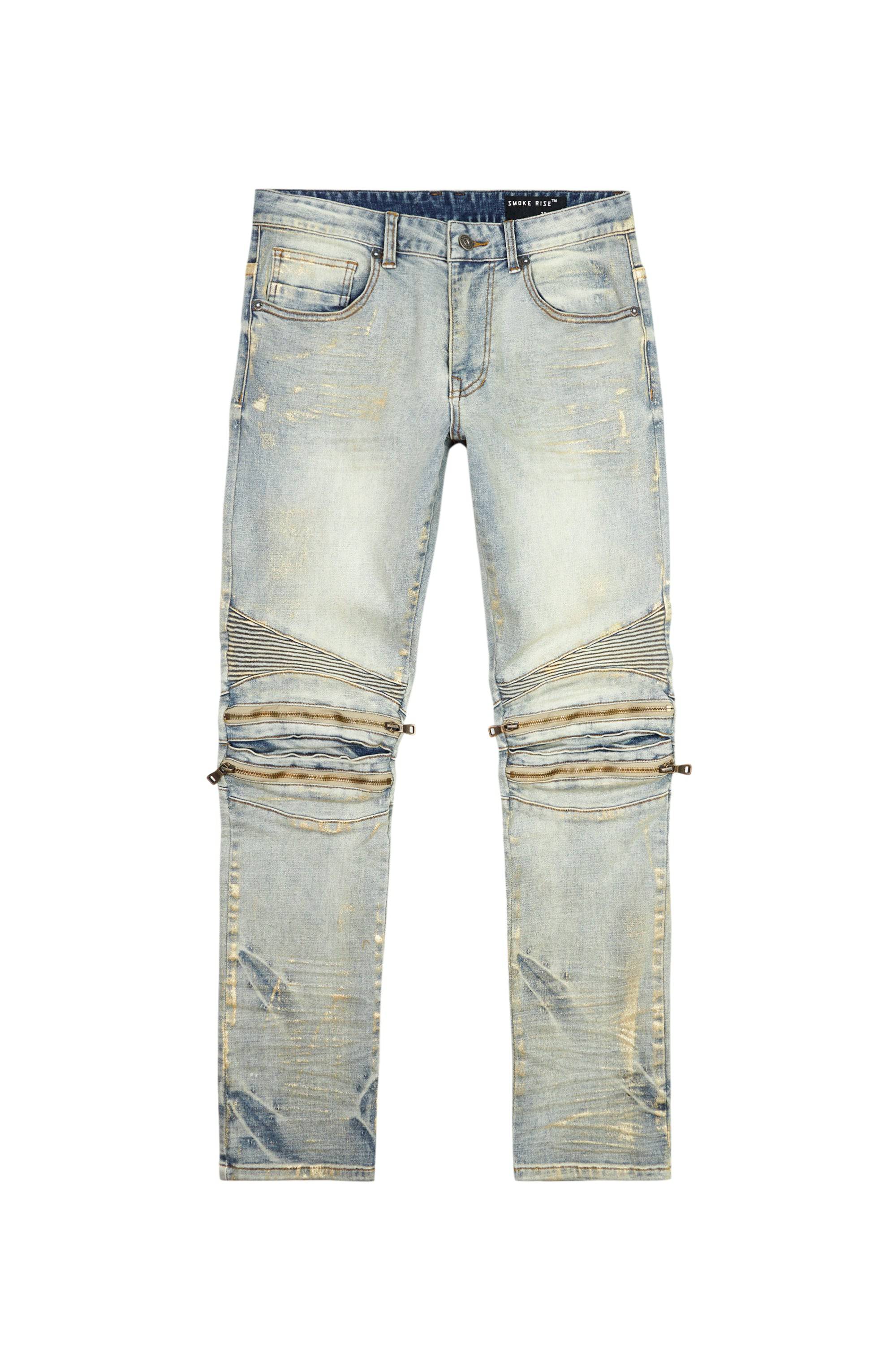 Waxed Zipper Moto Jeans