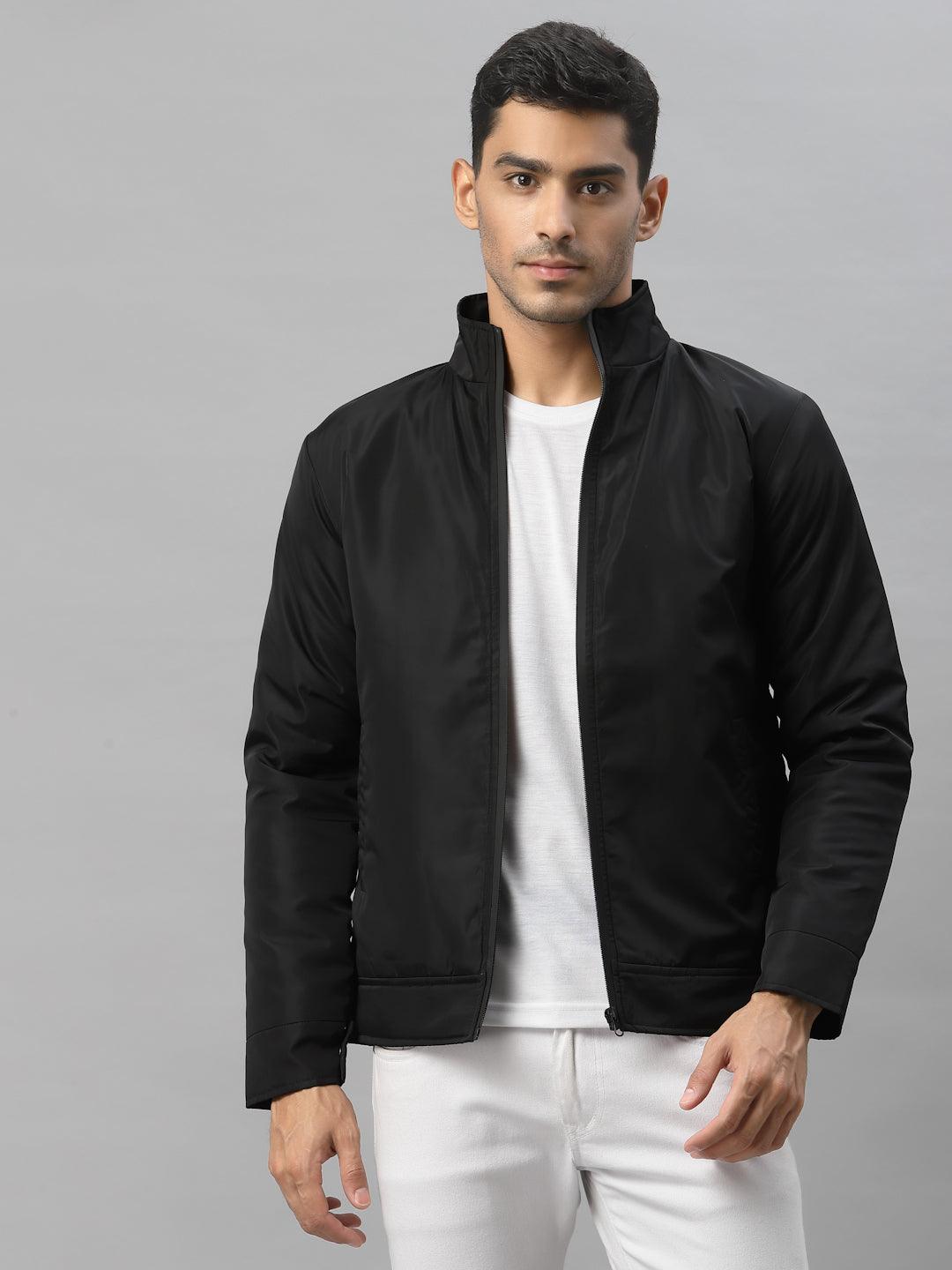 Style Quotient Men Black Camouflage Open Front Jacket with Embroidered