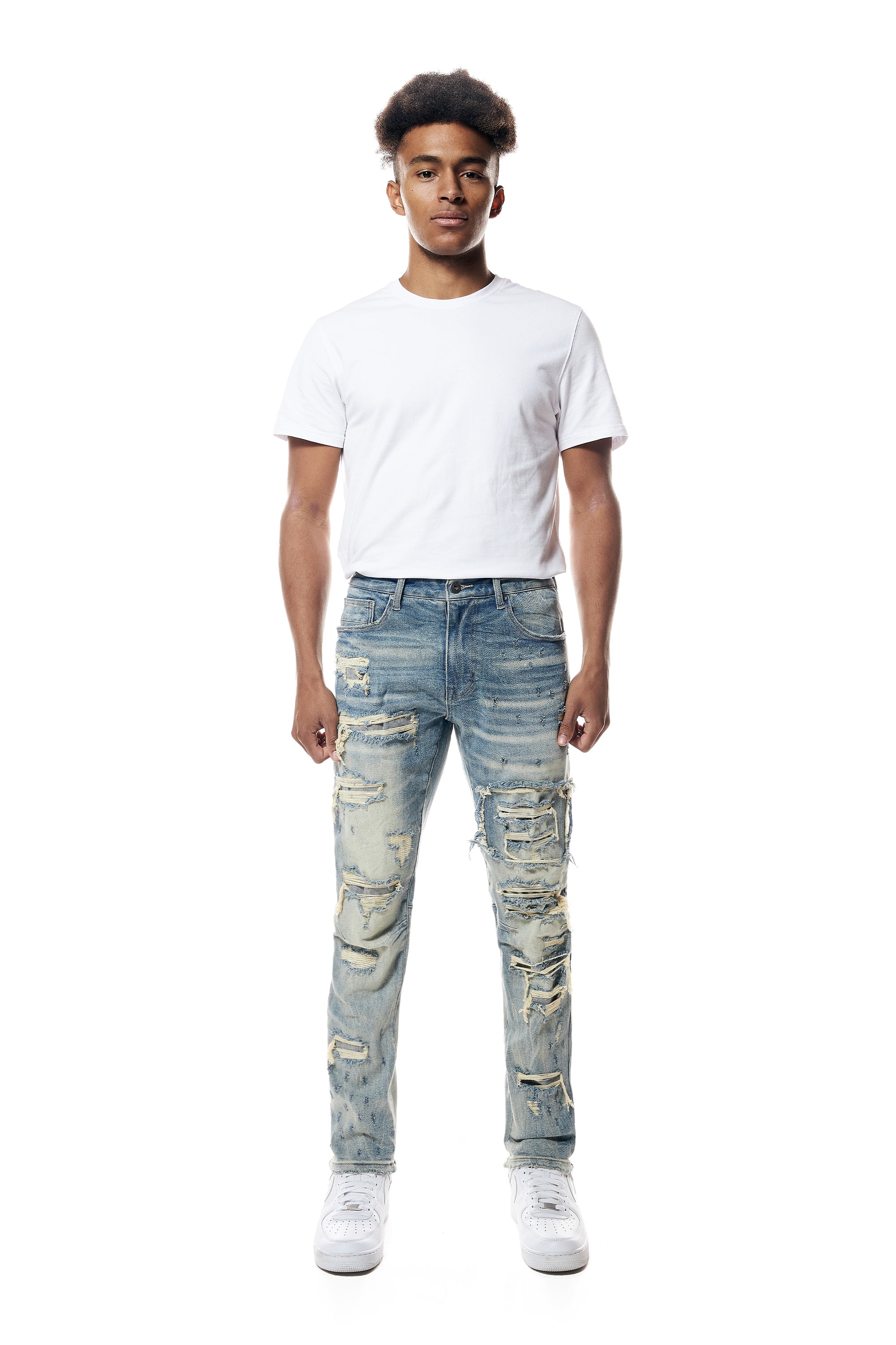 Distressed Rip & Repair Easy Slim Denim Jeans