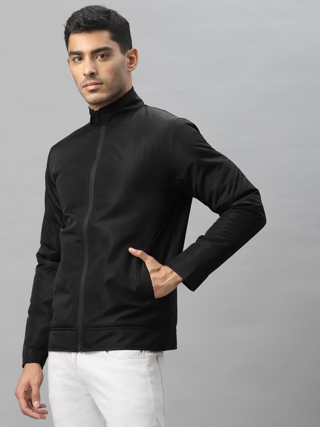 Style Quotient Men Black Camouflage Open Front Jacket with Embroidered