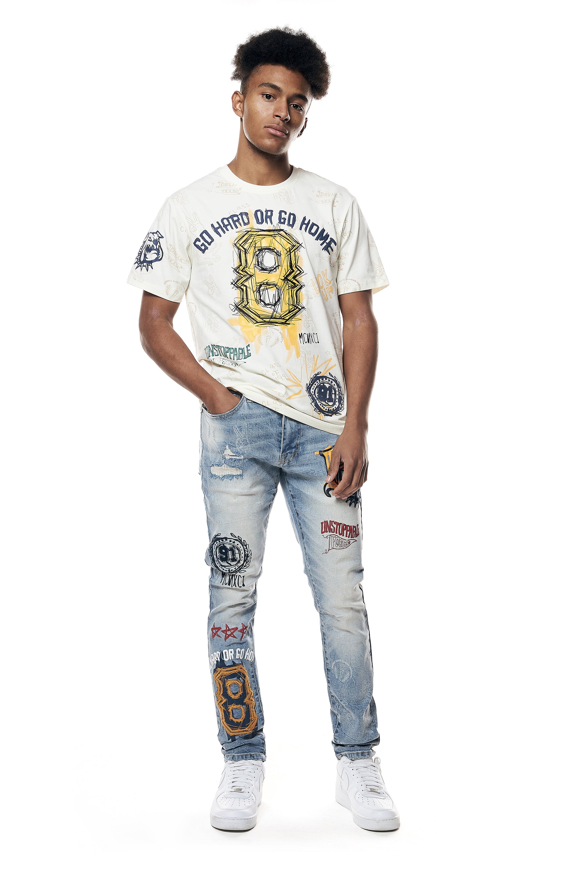 Varsity Slim Tapered Denim Jeans