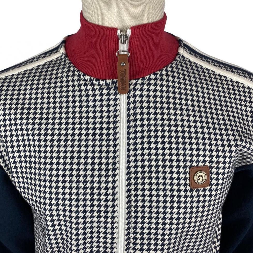Trojan Houndstooth Panel Track Top Navy