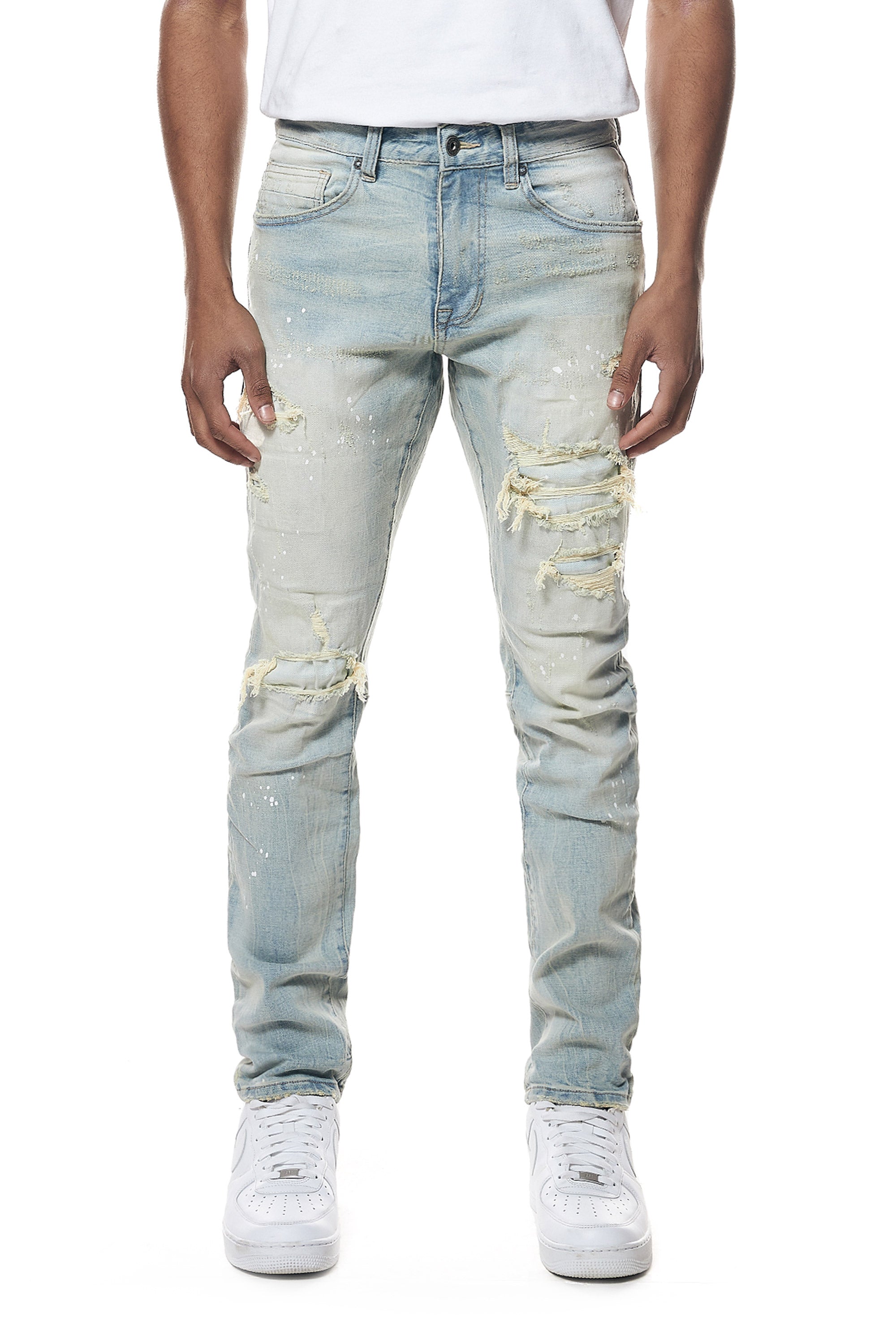Distressed Rip & Repair Slim Tapered Denim Jeans