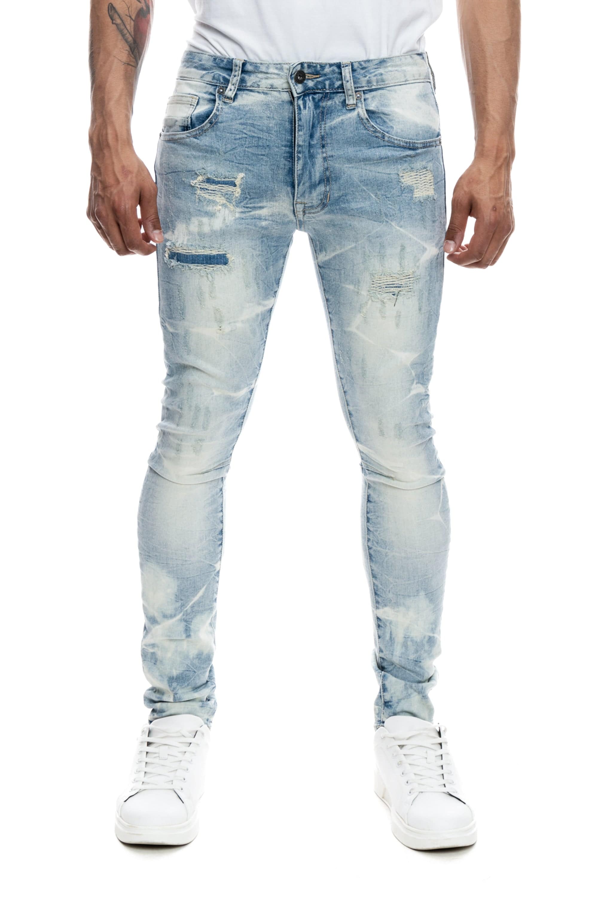 Rip & Repaired Lightning Washed Denim Jeans