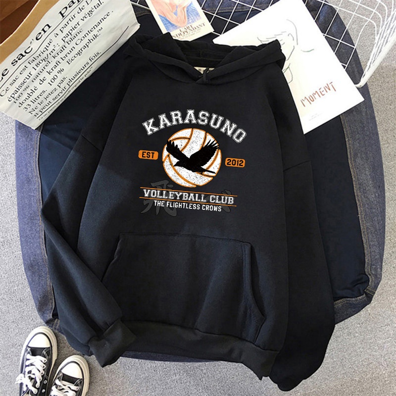 Haikyuu Print Anime Hoodies —— Harajuku Karasuno Fly High Graphic Hooded Jacket Unisex Couples Tops