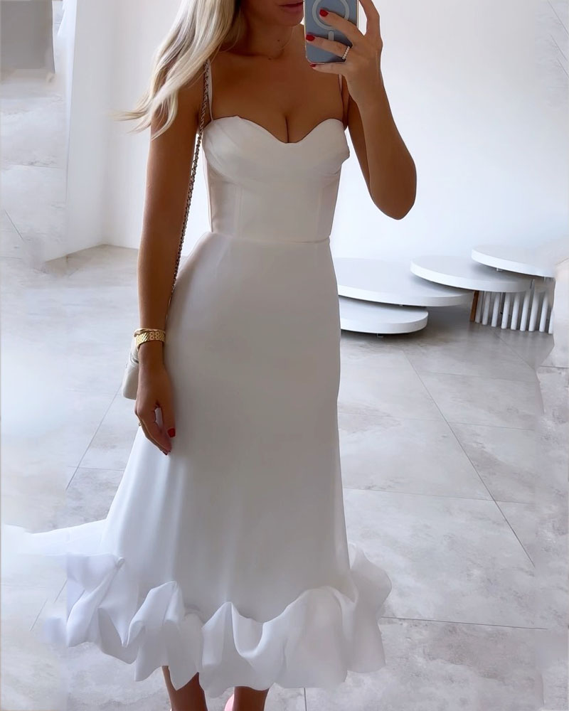 Fashion Design Solid Color Suspender Dress