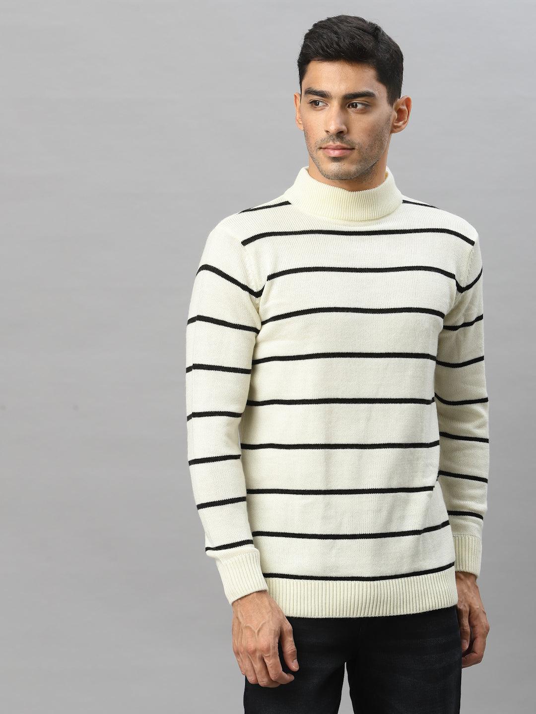 Style Quotient Men Off White & Black Striped Sweater Vest