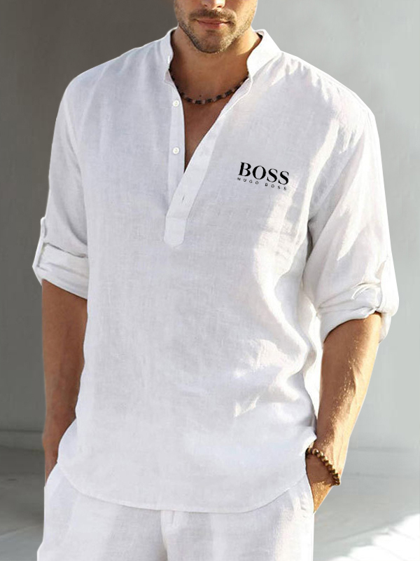 Cotton linen men's long sleeve casual shirt