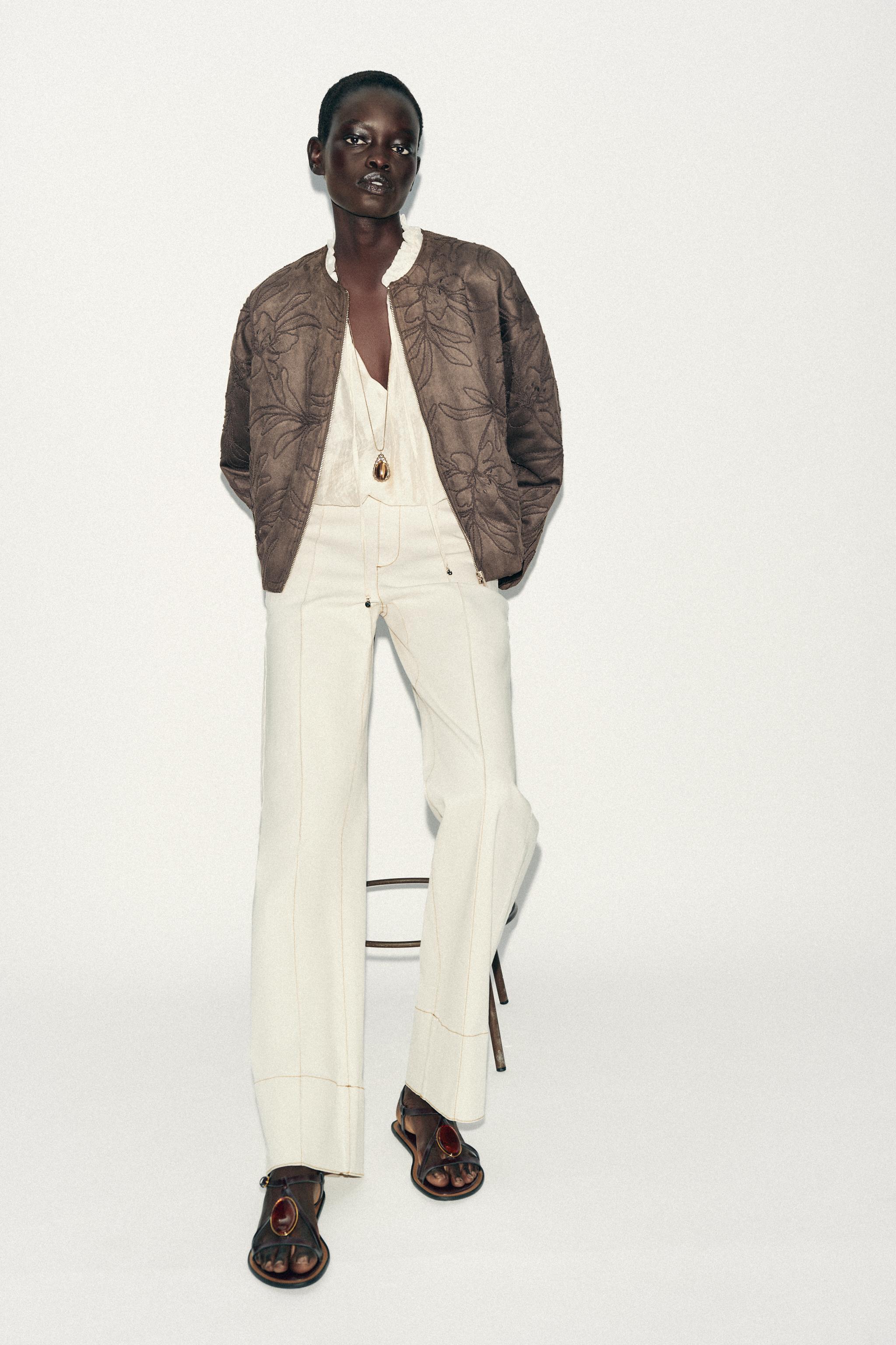 EMBROIDERED FAUX SUEDE BOMBER JACKET