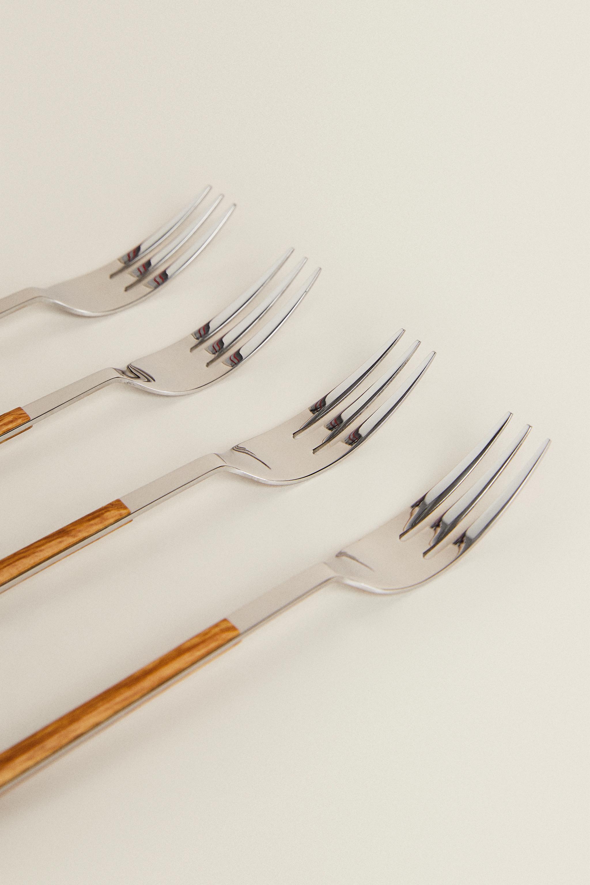 SET OF DESSERT FORKS WITH WOOD-DESIGN HANDLES (SET OF 4)