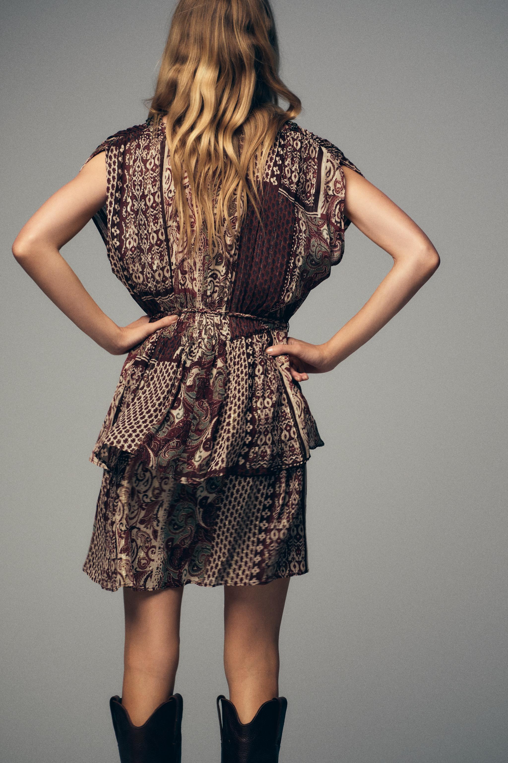 BEADED PRINTED METALLIC THREAD DRESS