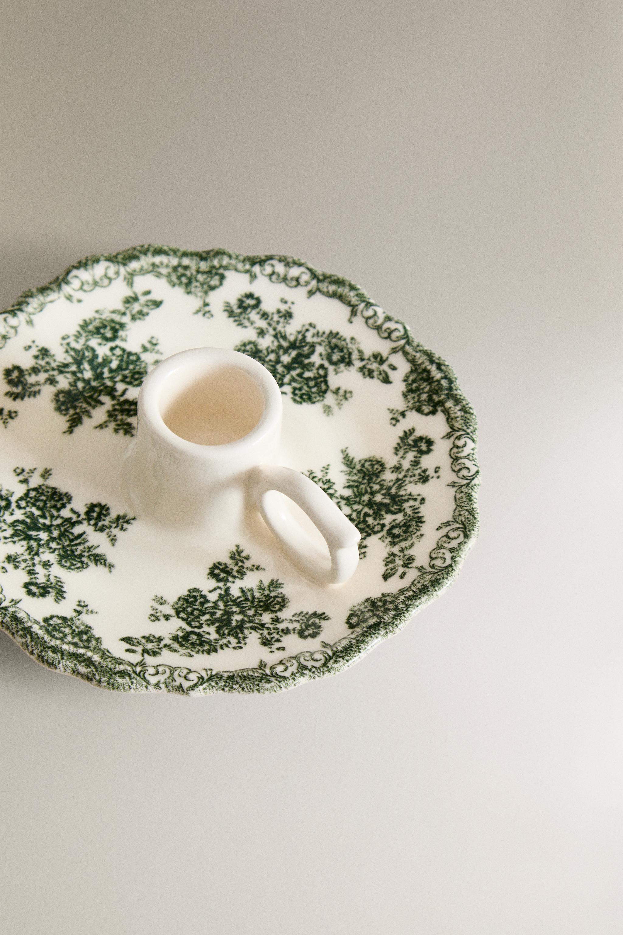 FLORAL EARTHENWARE CANDLEHOLDER