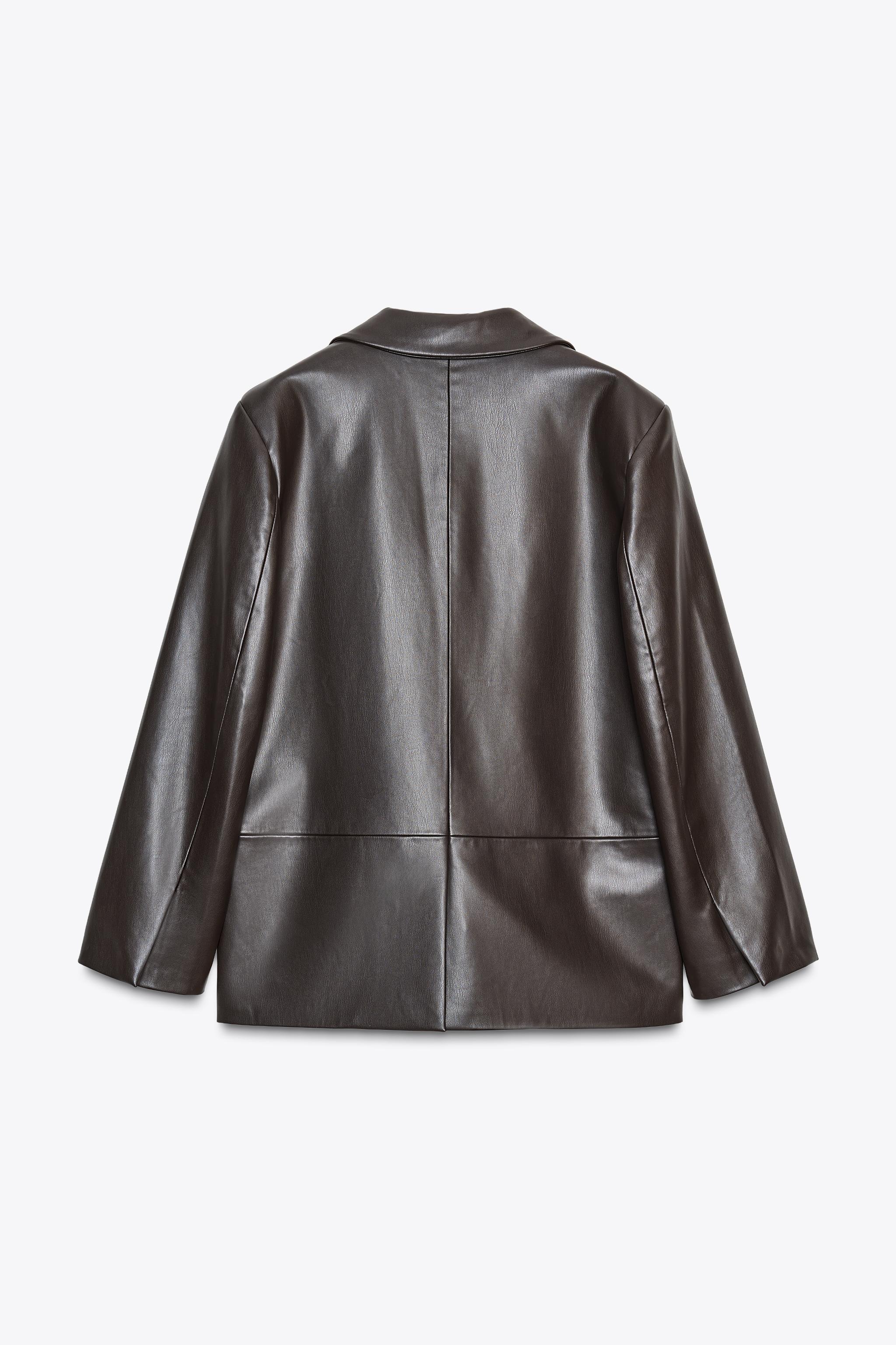 FAUX LEATHER STRAIGHT FIT BLAZER